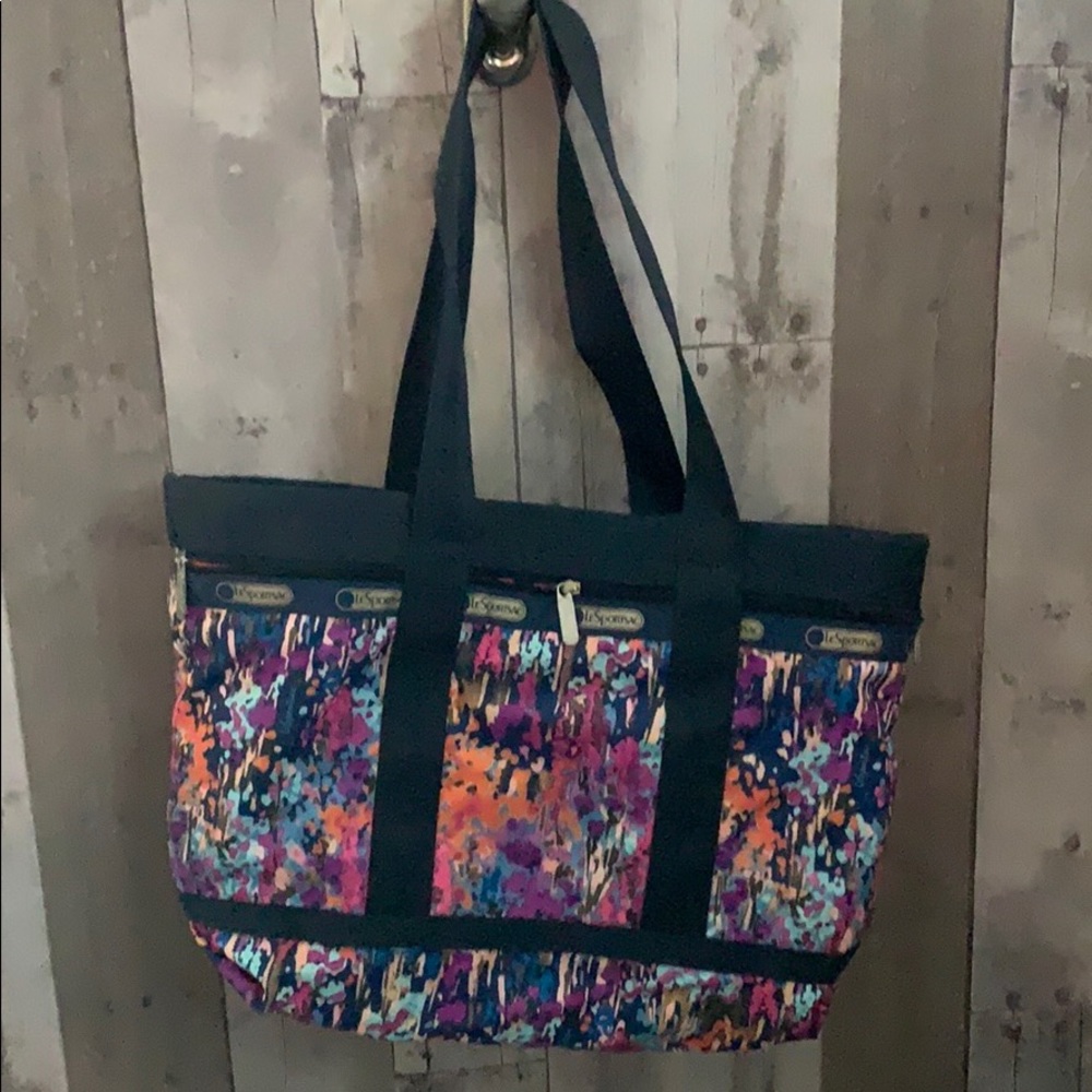 Le Sport Sac watercolor bag with orange lining